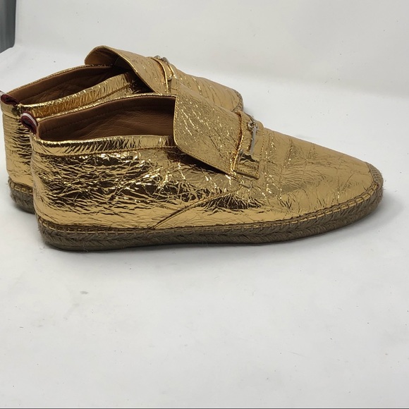 Bally Gold Crinkle Leather Slip On Espadrilles - Picture 5 of 7